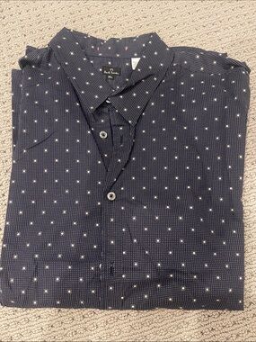 Paul Smith Navy Button-Down Shirt with White Dot Pattern